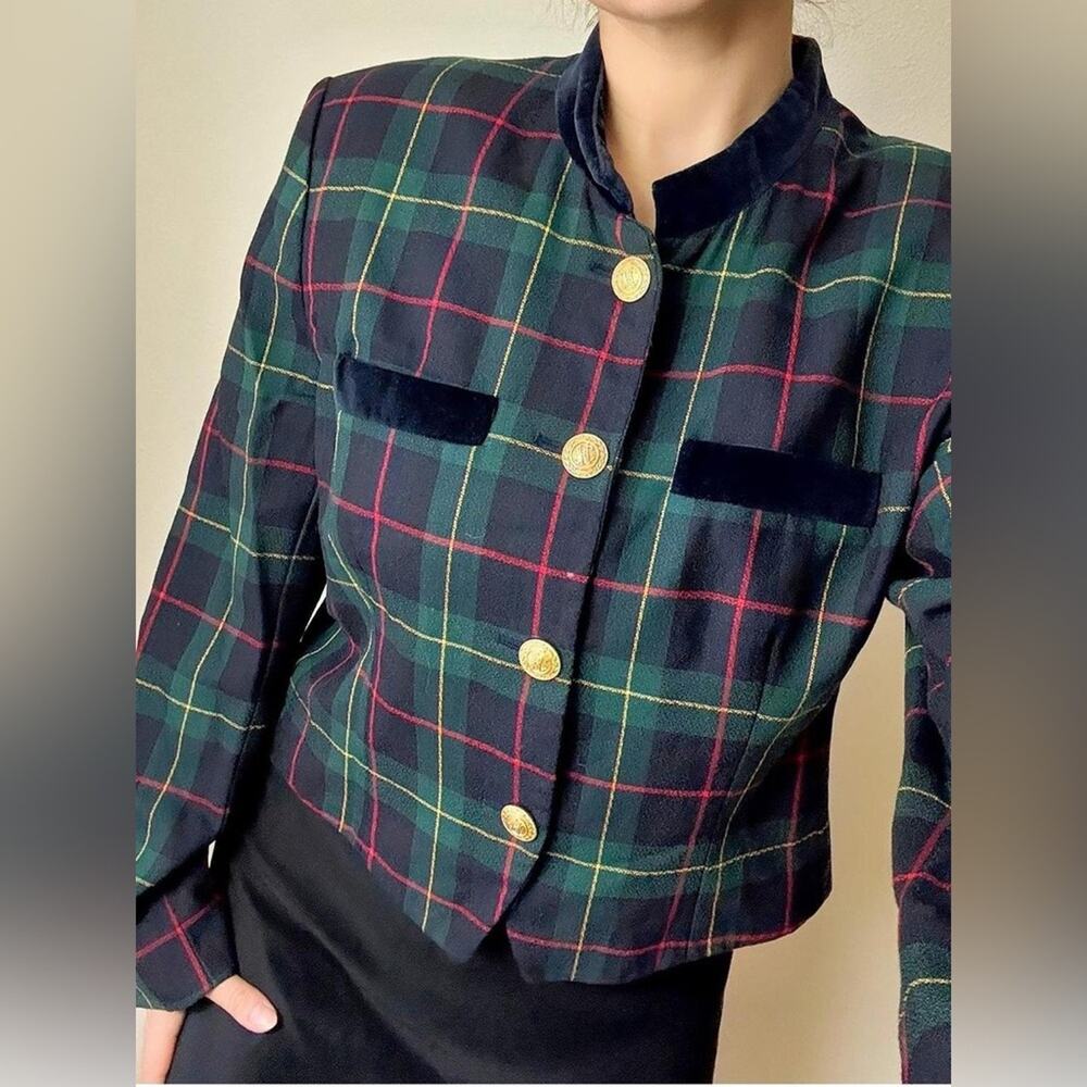 Vintage 90s plaid wool Blazer Christmas holiday festive retro evening formal